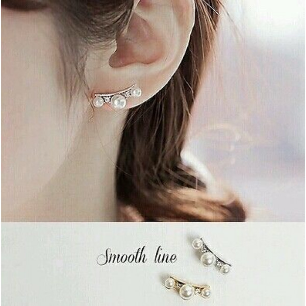 #1147 Korean jewelry imitation pearl ladies curved gold  earrings