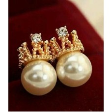 #1149 New 2016 Fashion Alloy Crystal Plated Gold Crown Simulated Pearl Earring