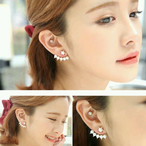 #1150 Romantic Style Rivet Cone Pearl Inlaid Woman Gold Plated  Ear Stud