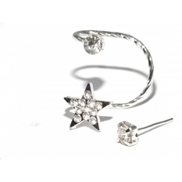 1 Pc Women's Fashion Silver Plated Rhinestone Ear Cuff Warp Clip Ear Stud