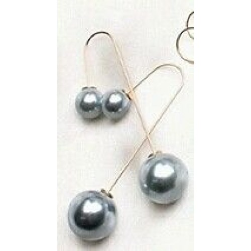 #1159 Women U-Shaped Double Sided Faux Grey Pearl Ball Drop Dangle Earrings
