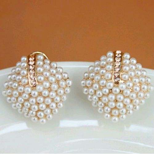 #1162 New Beautiful Rhinestone Square Temperament Type Pearl Stud Earring