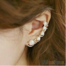 #1166 Fashion Women 1 Piece Ear Hook Gold Plated Crystal Rhinestone Stud Earring