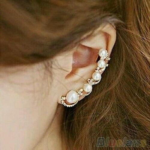 #1166 Fashion Women 1 Piece Ear Hook Gold Plated Crystal Rhinestone Stud Earring