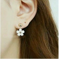 #1170 HOT! Women's Daisy Golden Ball white Petal Flower Rear Wear Stud Earring