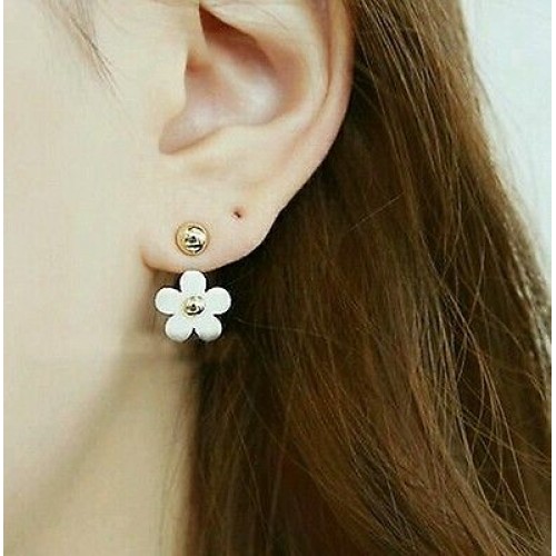 #1170 HOT! Women's Daisy Golden Ball white Petal Flower Rear Wear Stud Earring
