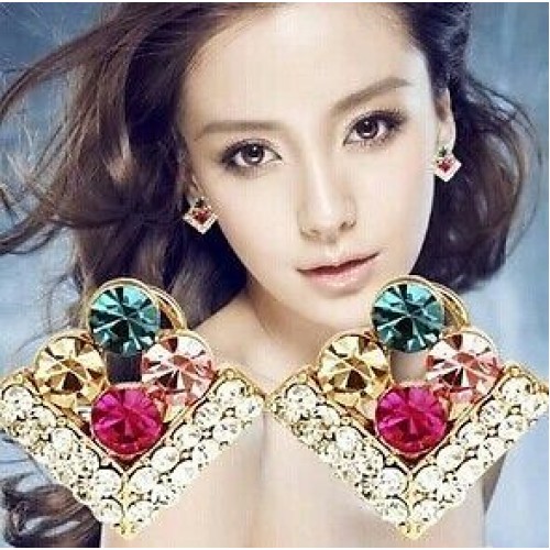 #1173 Korean fashion triangle-shaped earrings cute female mixed color earring