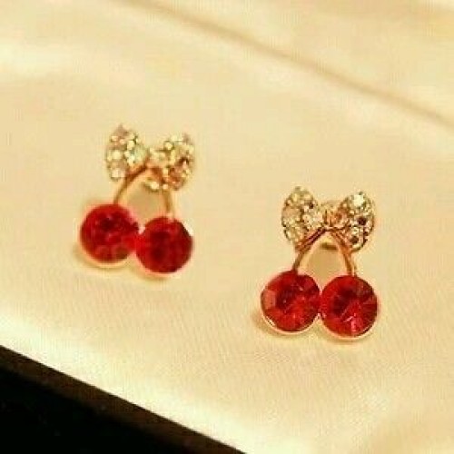 #1177 Cute little cherry red imitation diamond earrings