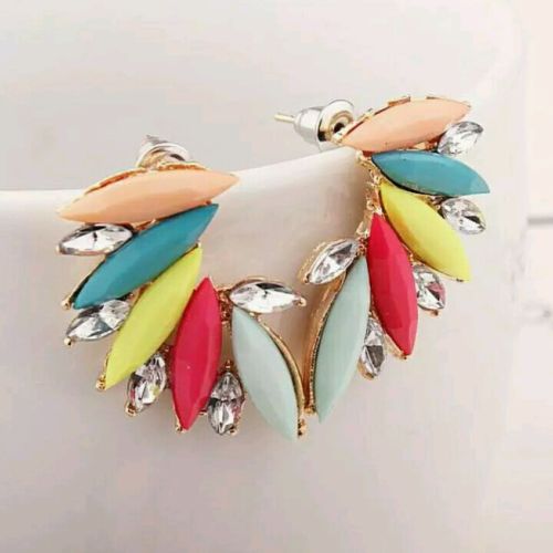 #1178 Women Fashion Crystal Wing Big Horse Eye Gem  Earrings