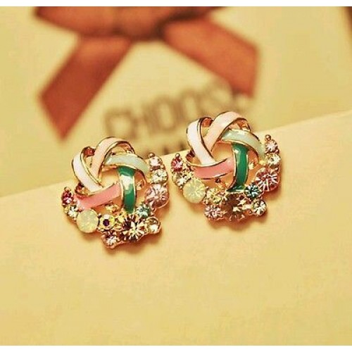 #1179 New Korean Fashion Elegant  Colorful Rhinestone Stud Earrings for Women