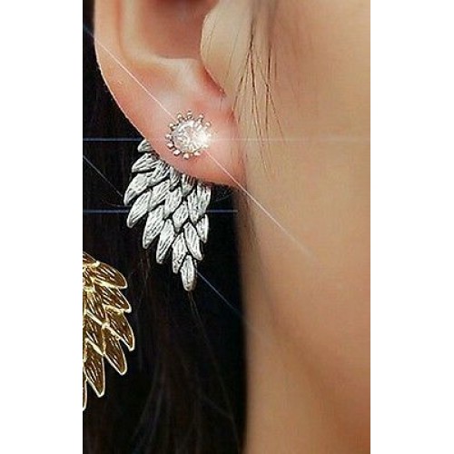 #1180 Women Angel Wings Rhinestone Inlaid Alloy Ear Studs Party Jewelry Earring