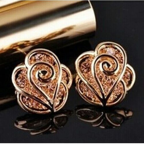 #1183 European and American jewelry vintage hollow rose flower crystal earrings