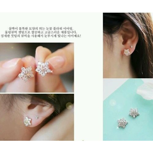 #1191 Korean Fashion Shiny Silver Pentagram Earrings Rhinestone Zircon Earrings