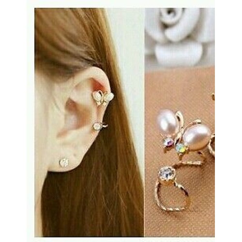 #1188 HOT! 1 Pc  New fashion imitation pearl diamond butterfly ear cuff earrings