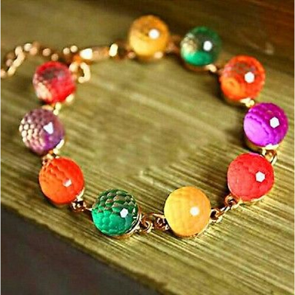 #3007 Women Colorful Candy Beads Golden Tone Crystal Chain Bangle Cuff Bracelet #3007 Women Colorful Candy Beads Golden Tone Crystal Chain Bangle Cuff Bracelet