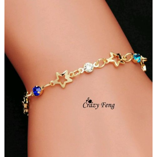 #3008 Gold Plated Bracelets Colorful Crystal Star Shinning Women Bracelets