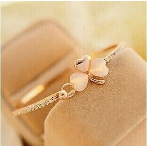 #3039 2016 New Clover Opal Fashion Bangle Sweet Gold Plated Charm Bracelet