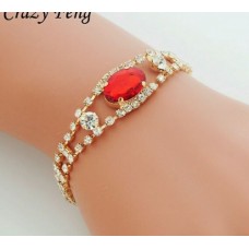 #3049 Red Gem Stone Bracelets Women Wedding  Gold Plated Crystal Beads Bracelets
