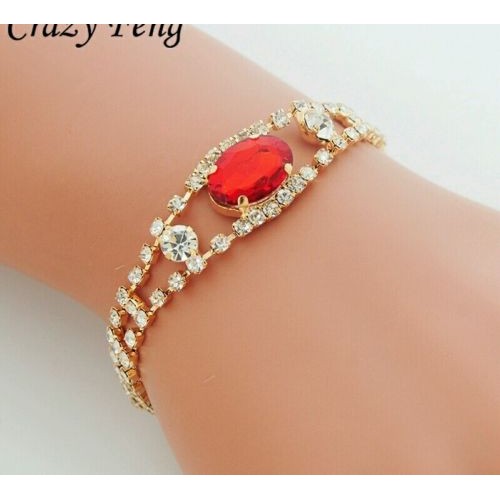 #3049 Red Gem Stone Bracelets Women Wedding  Gold Plated Crystal Beads Bracelets