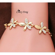 #3056 Gold Plated Link Chain Austrian Crystal Flower Design Bracelets