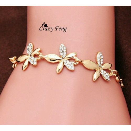 #3056 Gold Plated Link Chain Austrian Crystal Flower Design Bracelets