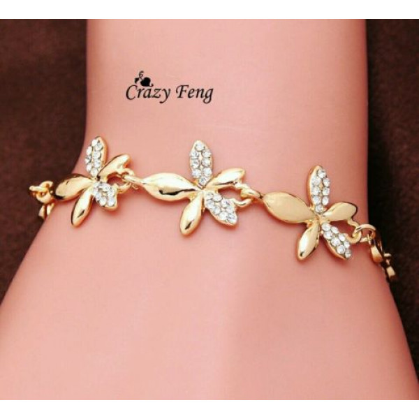 #3056 Gold Plated Link Chain Austrian Crystal Flower Design Bracelets #3056 Gold Plated Link Chain Austrian Crystal Flower Design Bracelets
