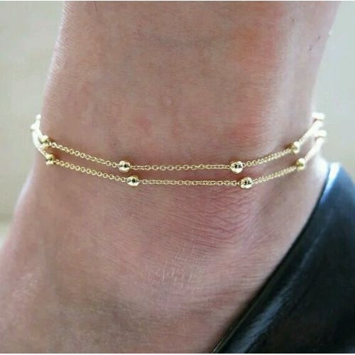 #2002 Beaded Double Chain Anklet Anklet Barefoot Sandals Foot Jewelry Anklet