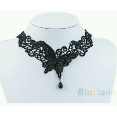 #8014Fashion Women Vintage Gothic Steampunk Lace Flower Choker Necklace