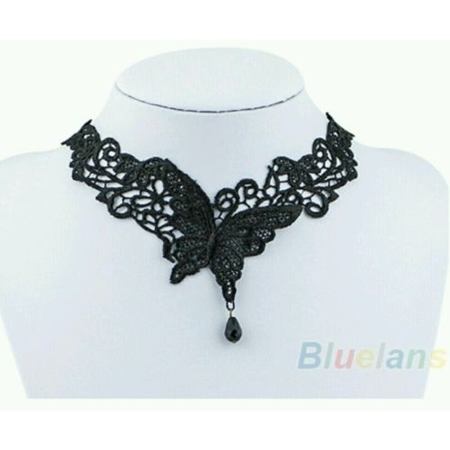 #8014Fashion Women Vintage Gothic Steampunk Lace Flower Choker Necklace