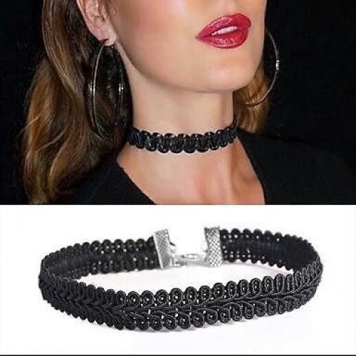 #8021 Newest fashion jewelry accessories Black Lace Wave Choker necklace