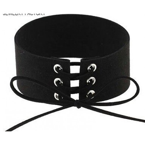 #8024 Wide Leather tattoo chokers necklace Chain Collar Lace Up Women velvet