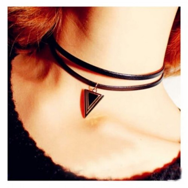 #8025 Love Multilayer Leather Triangle Chokers Necklace #8025 Love Multilayer Leather Triangle Chokers Necklace