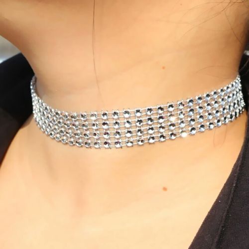 #8026 Row Punk Choker Necklace Style Bling Wedding Engagement Party Necklace