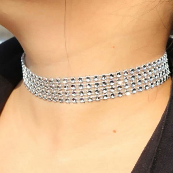 #8026 Row Punk Choker Necklace Style Bling Wedding Engagement Party Necklace #8026 Row Punk Choker Necklace Style Bling Wedding Engagement Party Necklace