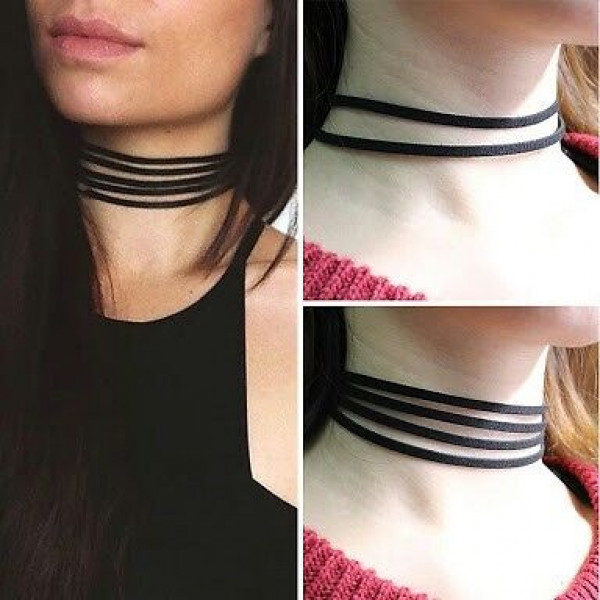 #8029 Hot sale Black velvet Choker necklace 5 layers leather rope chain necklace #8029 Hot sale Black velvet Choker necklace 5 layers leather rope chain necklace