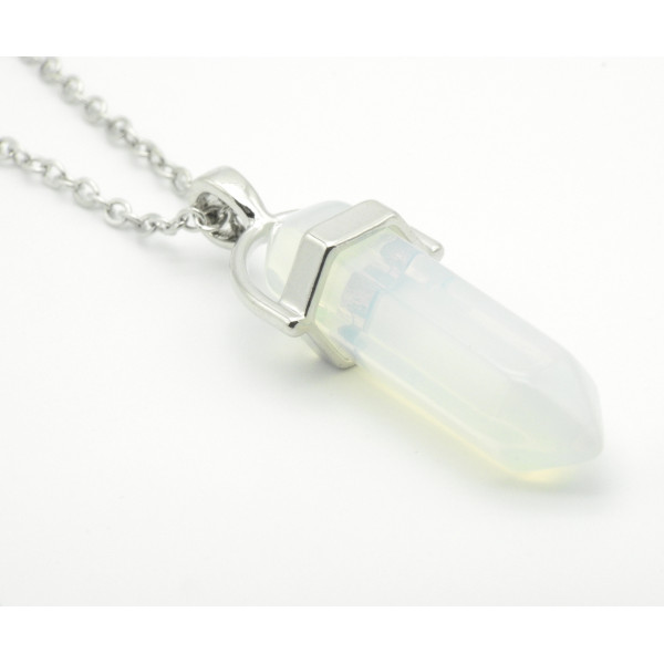 #7097 European and American fashion soul warhead warhead natural stone opal amethyst crystal crystal hexagonal column pendant necklace