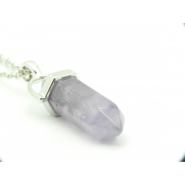 #7097 European and American fashion soul warhead warhead natural stone opal amethyst crystal crystal hexagonal column pendant necklace
