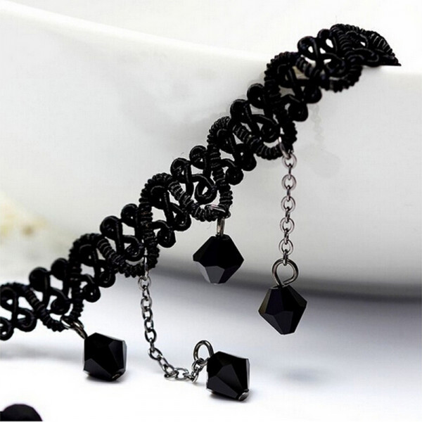 #8006 Women Black Beads Pendant Crystal Bib Chain Jewelry Collar Choker Necklace #8006 Women Black Beads Pendant Crystal Bib Chain Jewelry Collar Choker Necklace