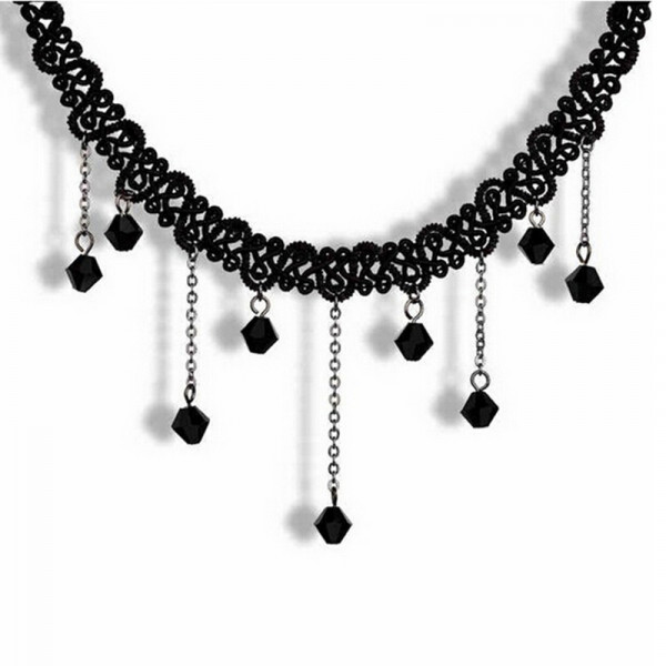 #8006 Women Black Beads Pendant Crystal Bib Chain Jewelry Collar Choker Necklace #8006 Women Black Beads Pendant Crystal Bib Chain Jewelry Collar Choker Necklace
