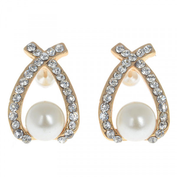 #1001 Crystal Rhinestone simulated pearl Bowknot Design Girls Ear Stud Earring