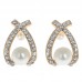 #1001 Crystal Rhinestone simulated pearl Bowknot Design Girls Ear Stud Earring