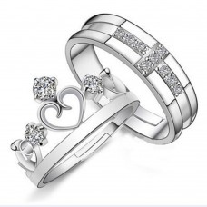 9017 Silver Plated Prince Princes Imperial Crown Adjustable Couple Ring