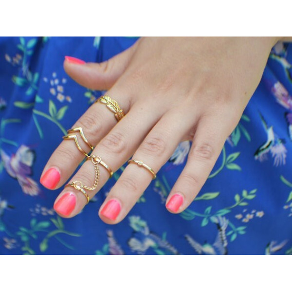 9003 6Pcs Urban Rhinestone Above Knuckle Stacking Band Mid Rings