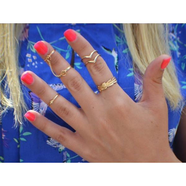 9003 6Pcs Urban Rhinestone Above Knuckle Stacking Band Mid Rings
