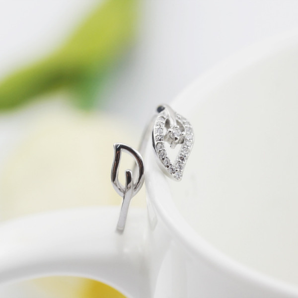 #9089 Men's Women's Adjustable Rhinestones Leaves Opening Cuff Couple Ring