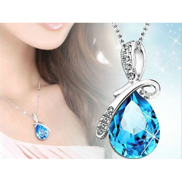 #7000 Women Turquoise Crystal Oval Drop Pendant Necklace with chain #7000 Women Turquoise Crystal Oval Drop Pendant Necklace with chain