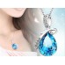 #7000 Women Turquoise Crystal Oval Drop Pendant Necklace with chain