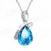 #7000 Women Turquoise Crystal Oval Drop Pendant Necklace with chain