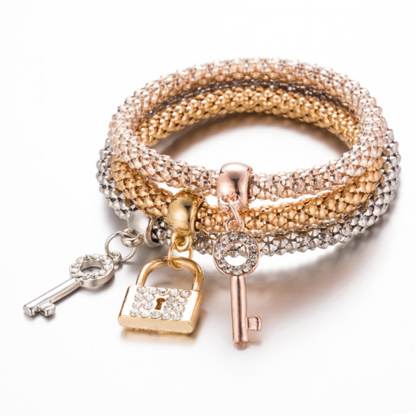 #3092 3Pc Hot Sale Fashion Personality Lock & key Shape Bracelet All-Match