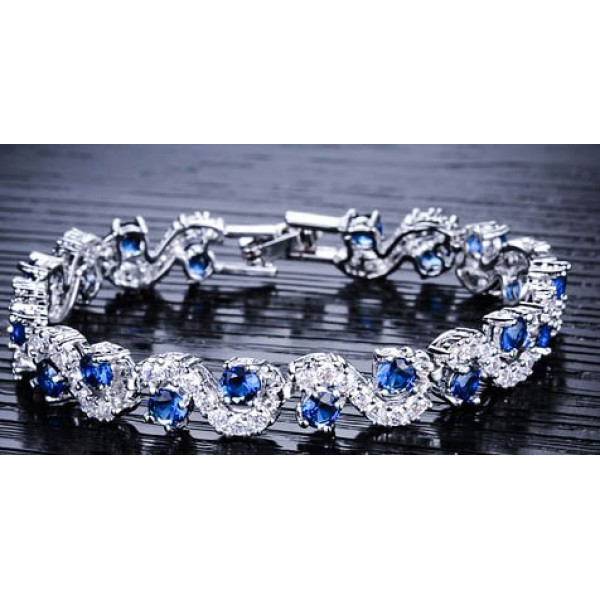 #3103 Rich Royal Blue Crystal High Grade CZ Chain Bracelet For Women and Girls #3103 Rich Royal Blue Crystal High Grade CZ Chain Bracelet For Women and Girls